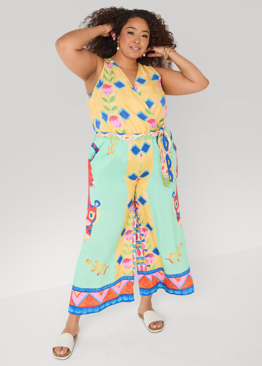 Ashley Stewart Cropped Floral Print Jumpsuit Multi
