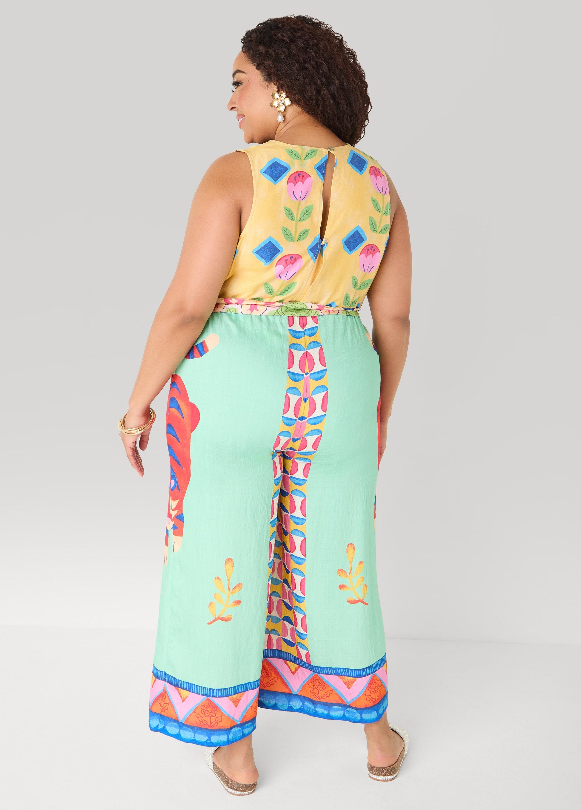 Ashley Stewart Cropped Floral Print Jumpsuit Multi