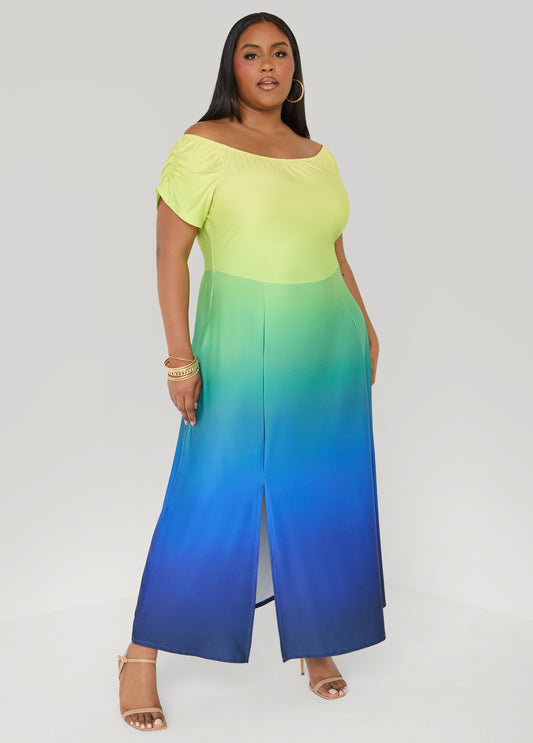Ashley Stewart Off The Shoulder Ombre Maxi Dress Caribbean Sea