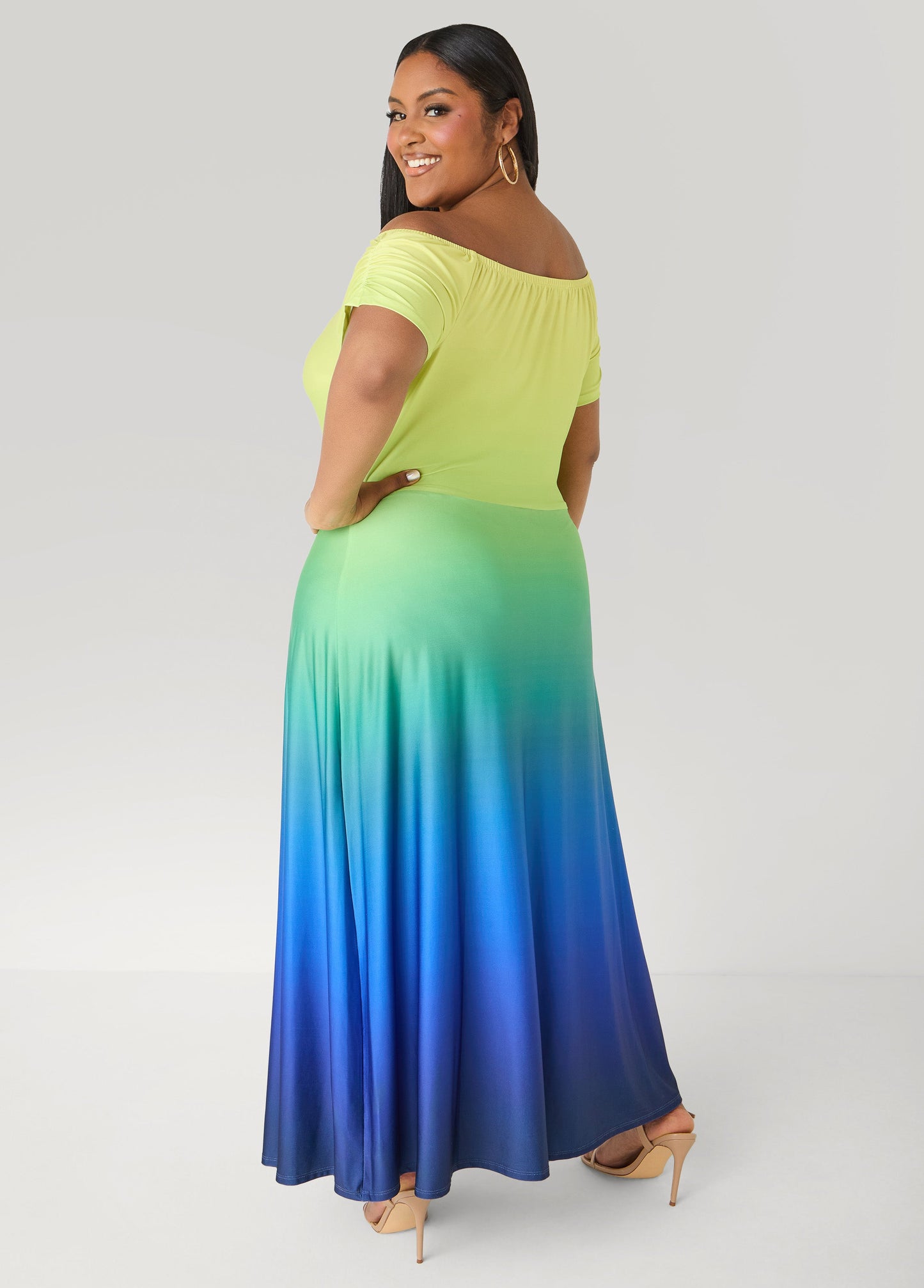 Ashley Stewart Off The Shoulder Ombre Maxi Dress Caribbean Sea