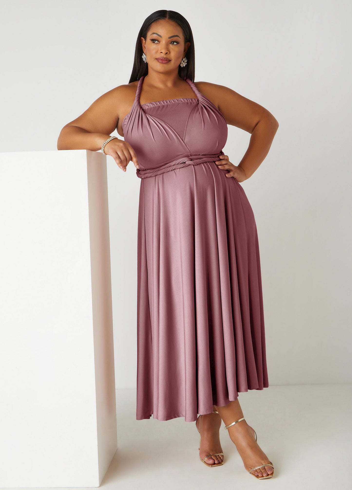 Ashley Stewart Convertible Multi Way Maxi Dress Blush
