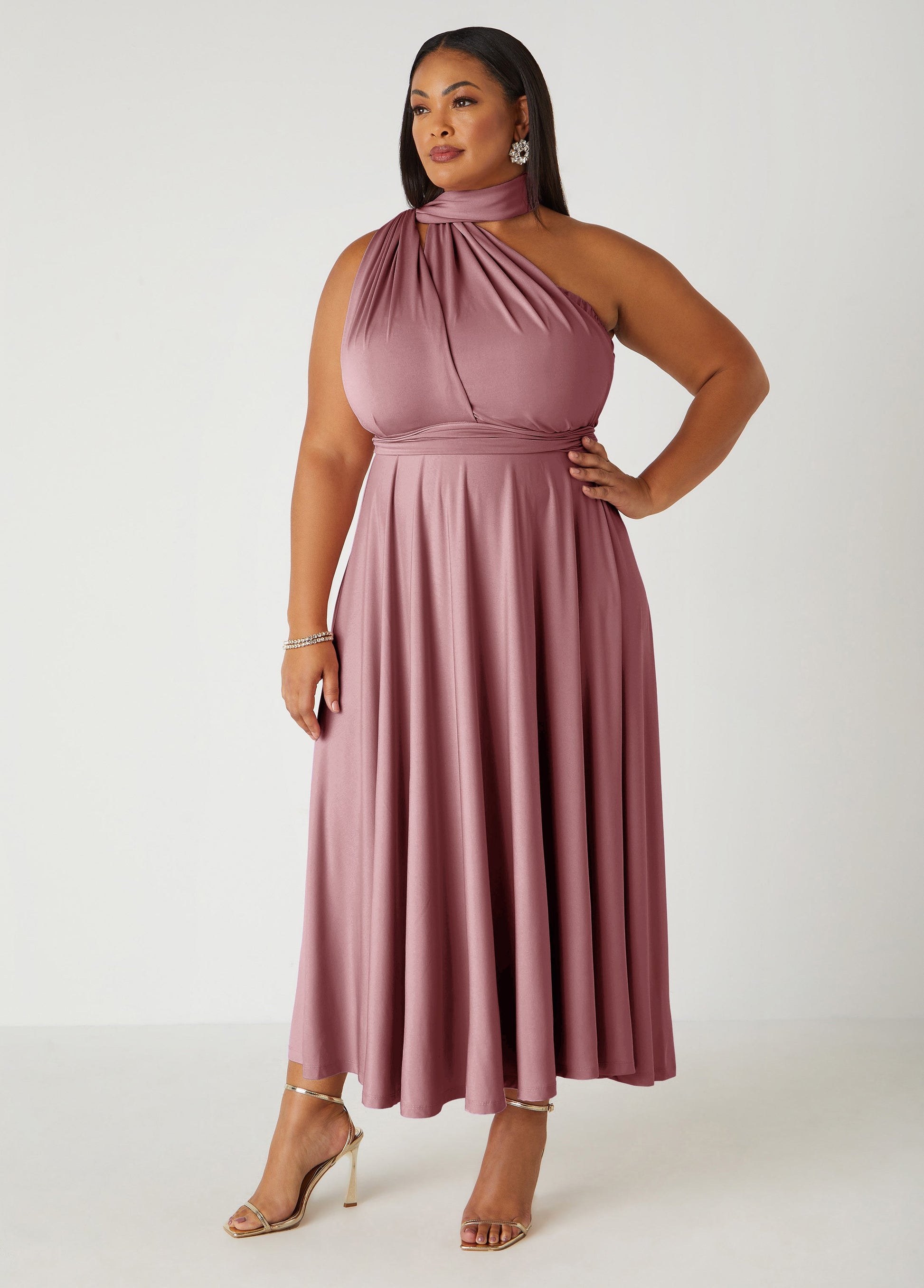 Ashley Stewart Convertible Multi Way Maxi Dress Blush