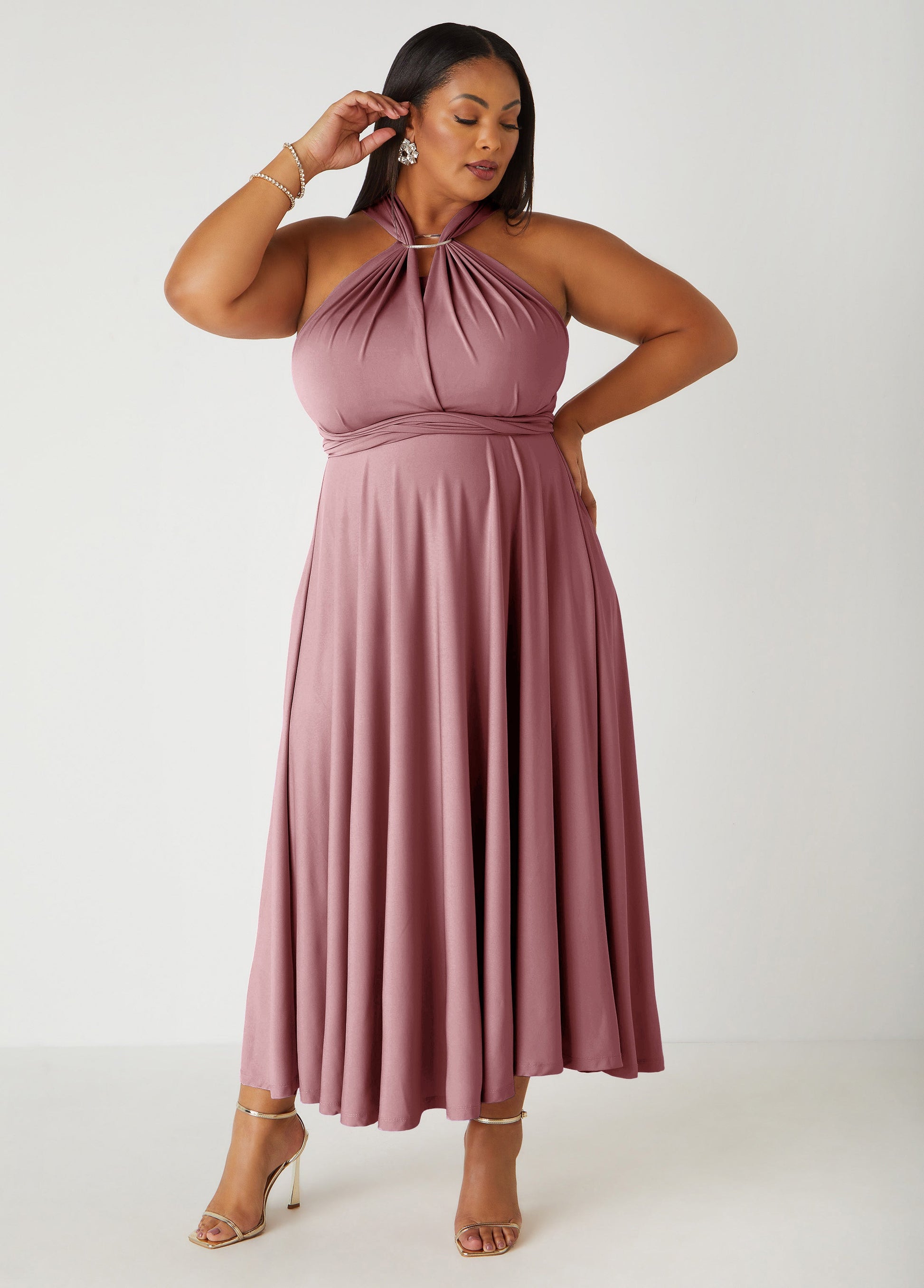 Ashley Stewart Convertible Multi Way Maxi Dress Blush