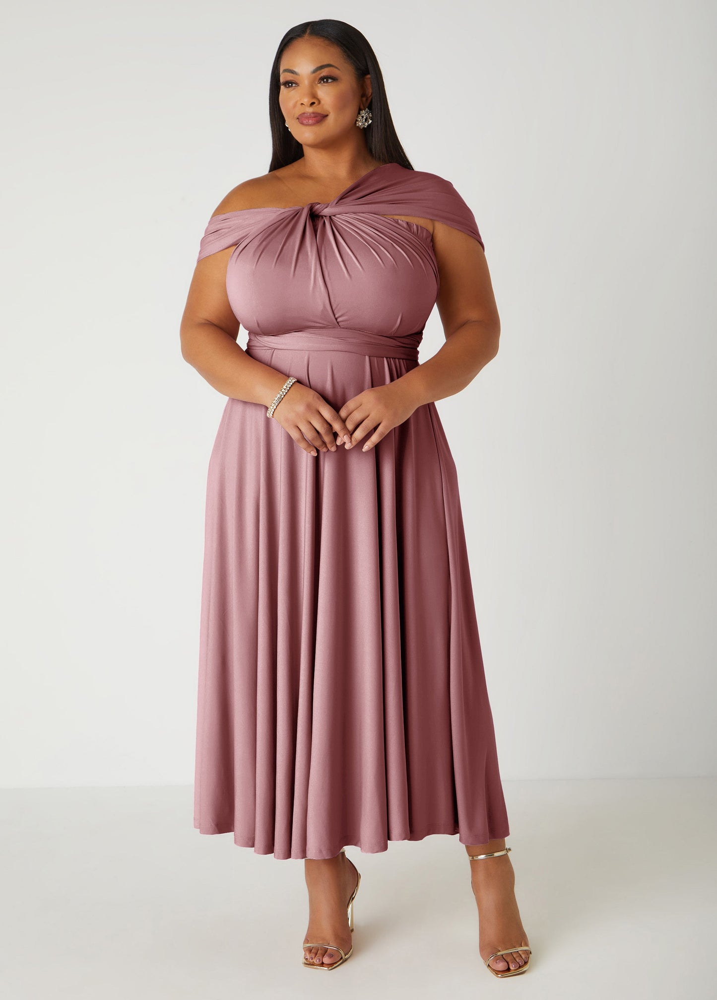 Ashley Stewart Convertible Multi Way Maxi Dress Blush