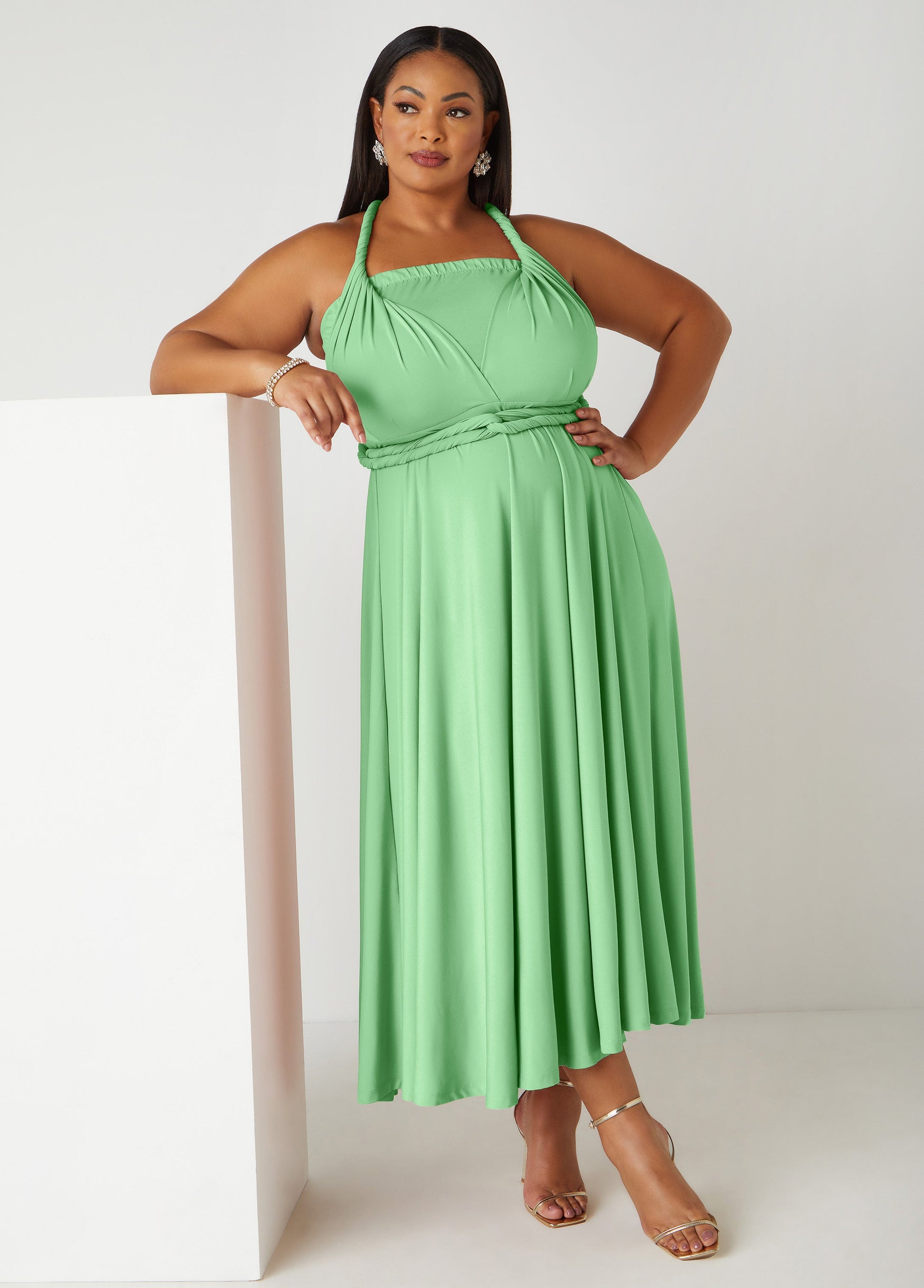 Ashley Stewart Convertible Multi Way Dress Green