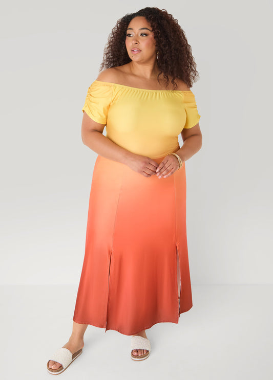 Ashley Stewart Tall Ombre Off The Shoulder Maxi Dress Persimmon Orange