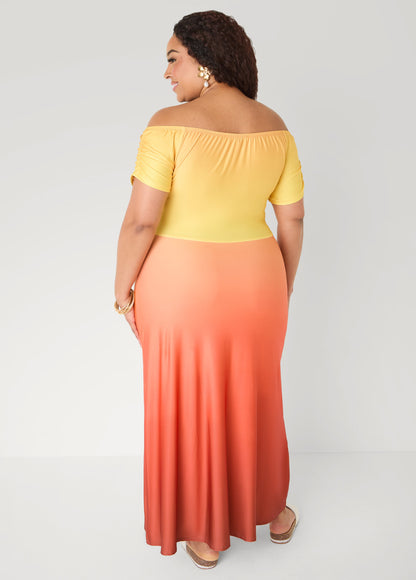 Ashley Stewart Tall Ombre Off The Shoulder Maxi Dress Persimmon Orange