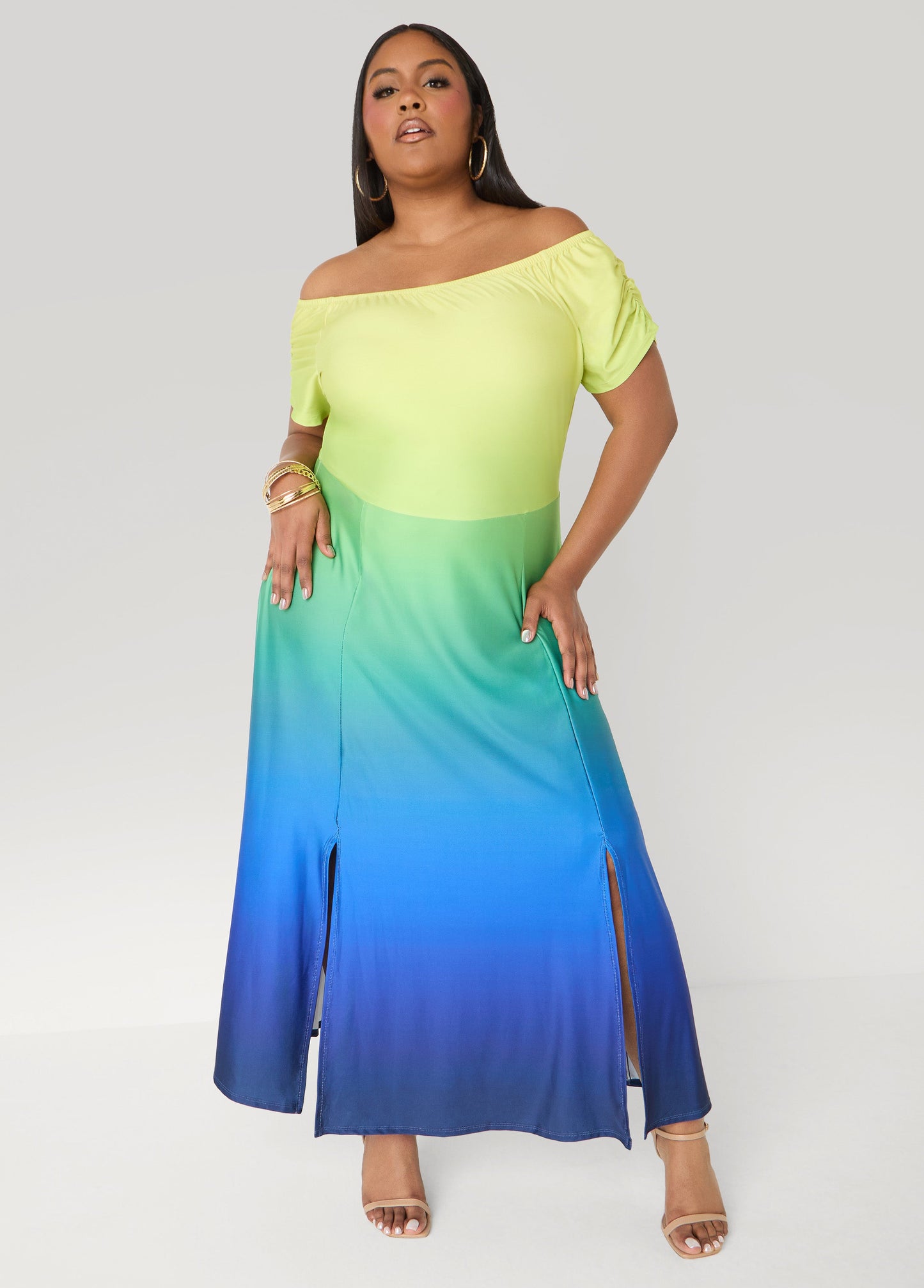Ashley Stewart Tall Ombre Off The Shoulder Maxi Dress Persimmon Orange
