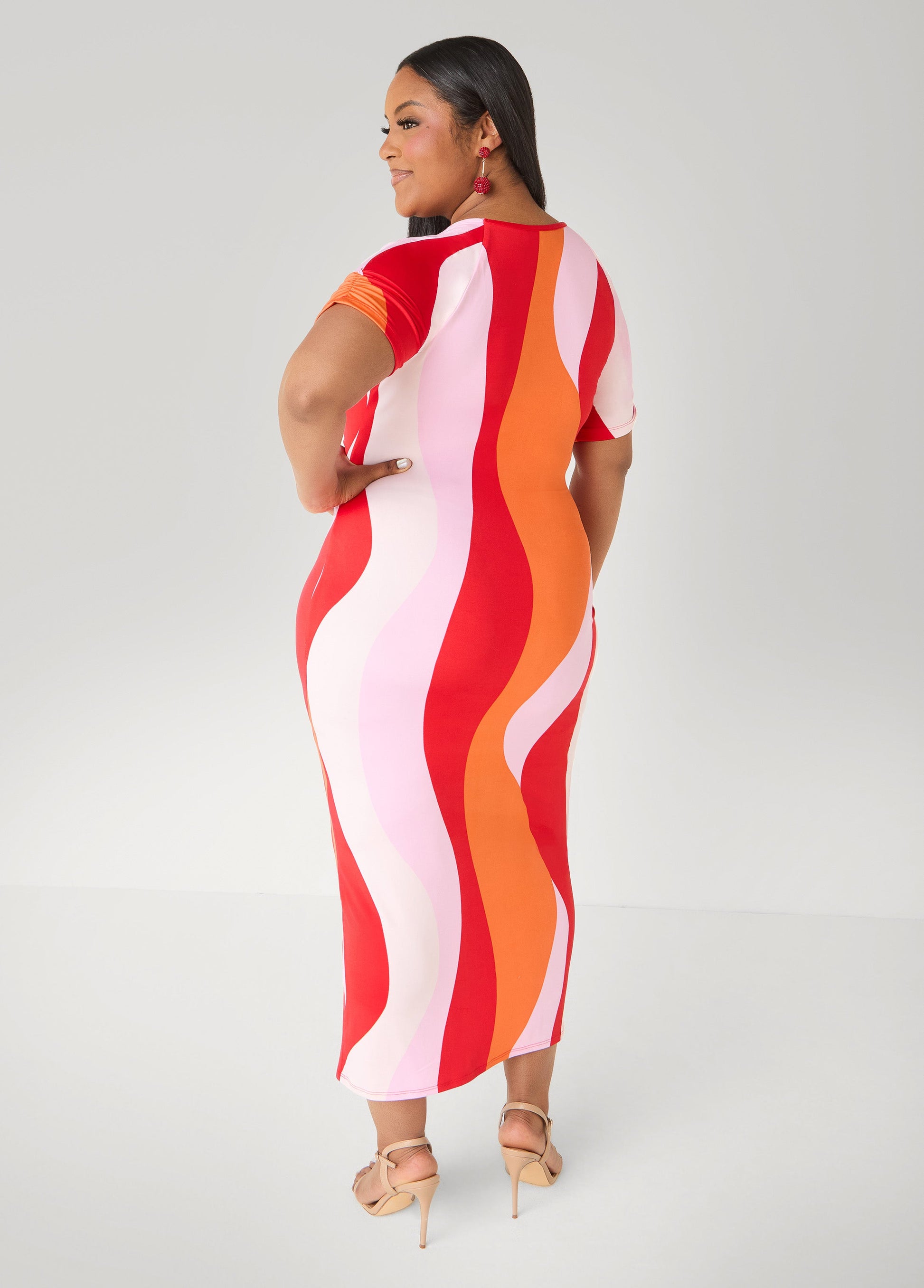 Ashley Stewart Ruched Swirl Print Maxi Dress Multi