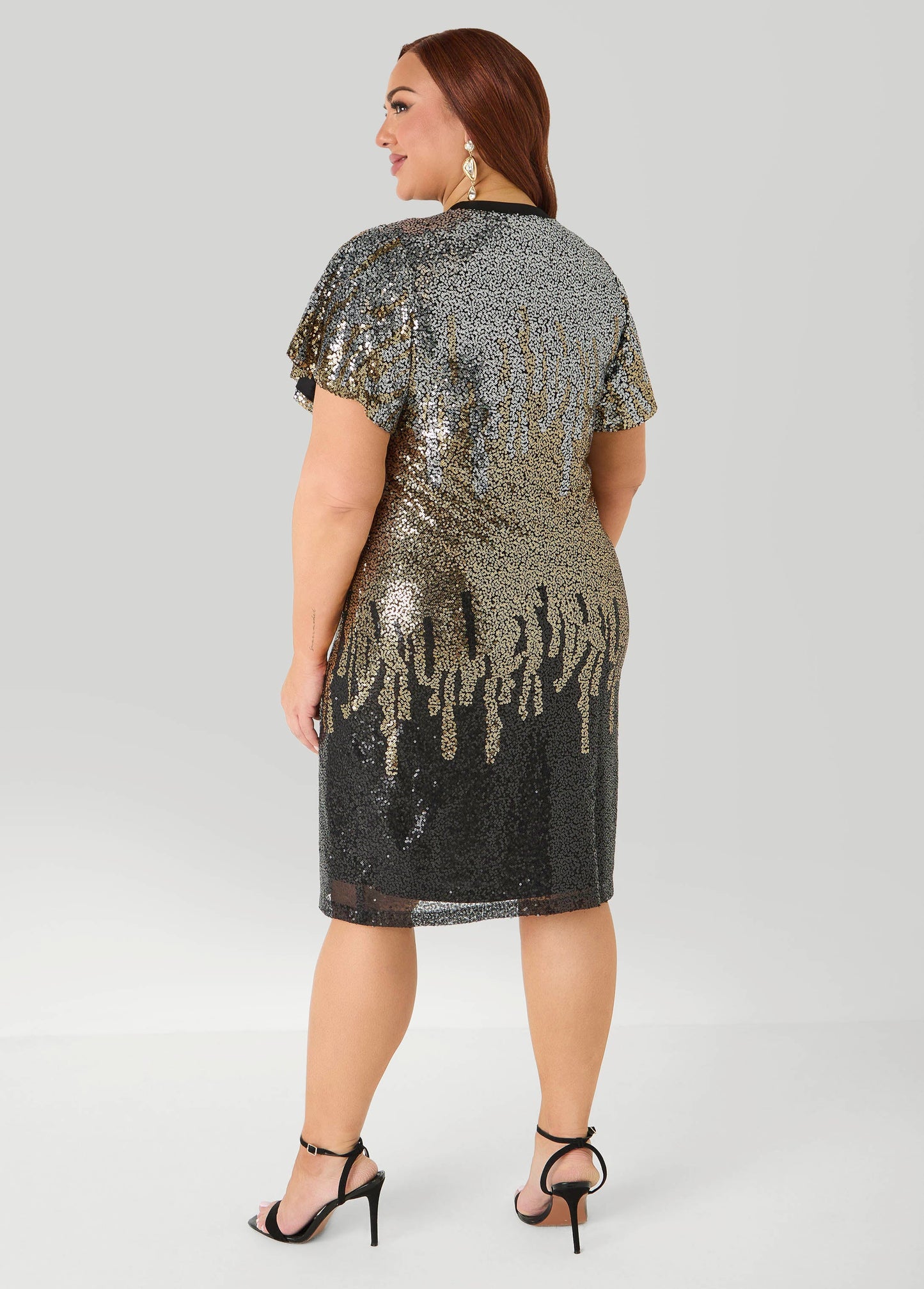 Ashley Stewart Birthday Queen Ombre Sequin Dress Black Combo