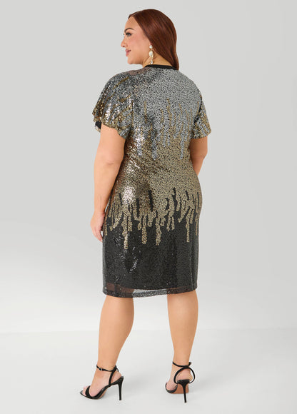 Ashley Stewart Birthday Queen Ombre Sequin Dress Black Combo