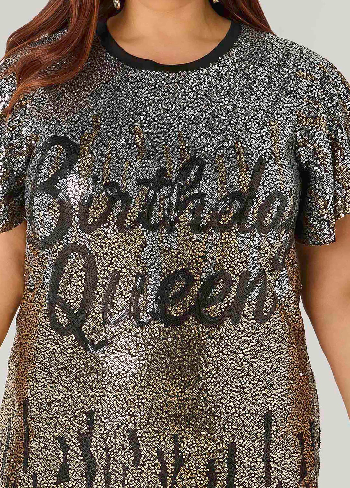 Ashley Stewart Birthday Queen Ombre Sequin Dress Black Combo