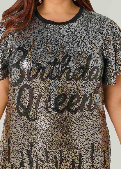 Ashley Stewart Birthday Queen Ombre Sequin Dress Black Combo