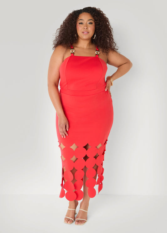 Ashley Stewart Cutout Embellished Bodycon Dress Poinsettia