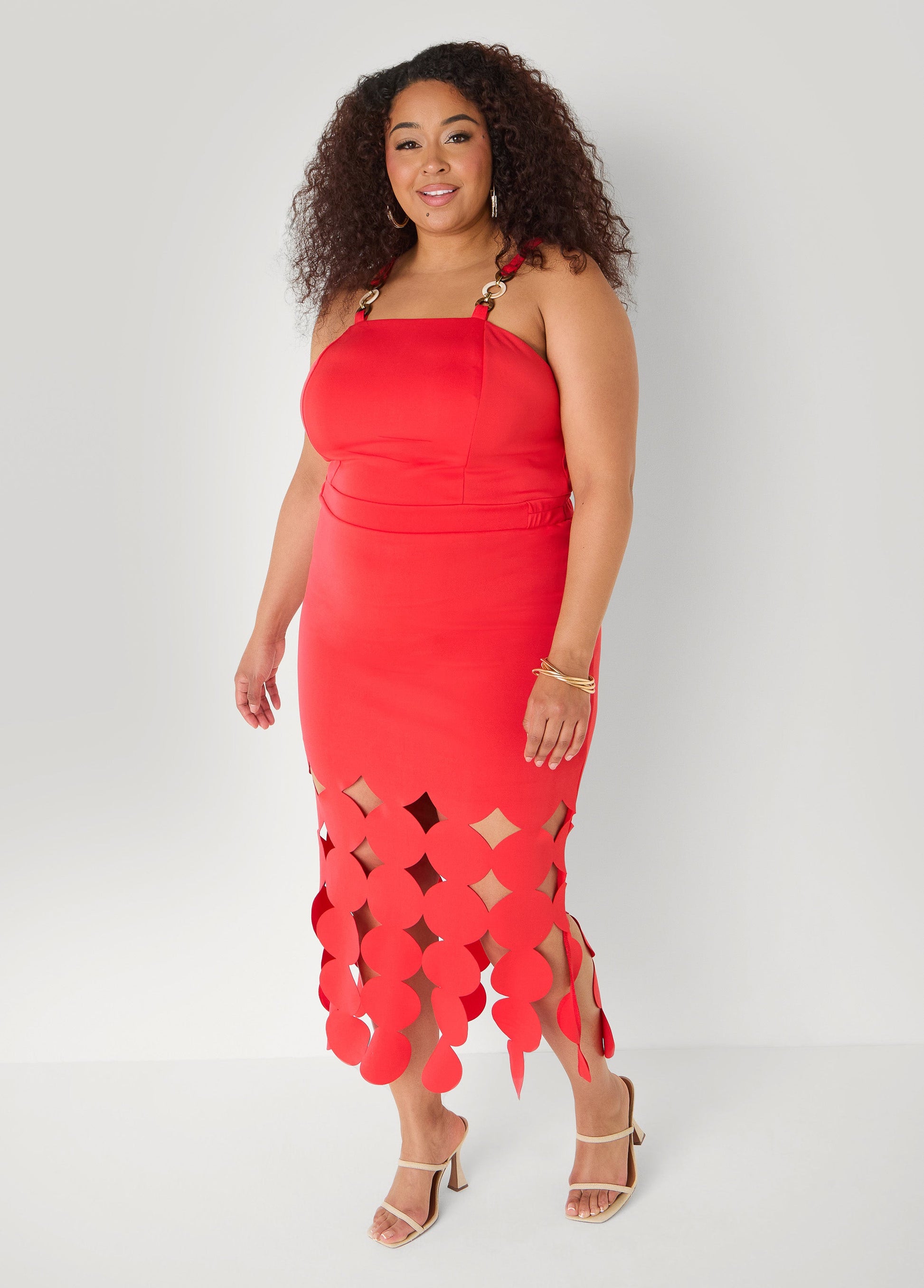 Ashley Stewart Cutout Embellished Bodycon Dress Poinsettia