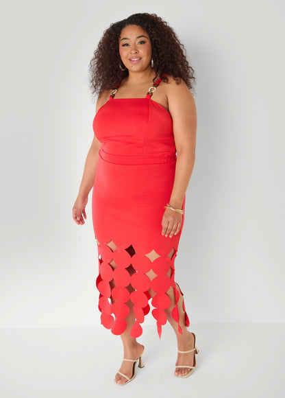 Ashley Stewart Cutout Embellished Bodycon Dress Poinsettia