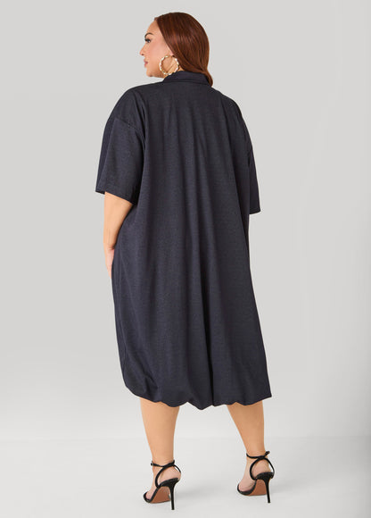 Ashley Stewart Denim Hi Low Bubble Dress Dk Rinse