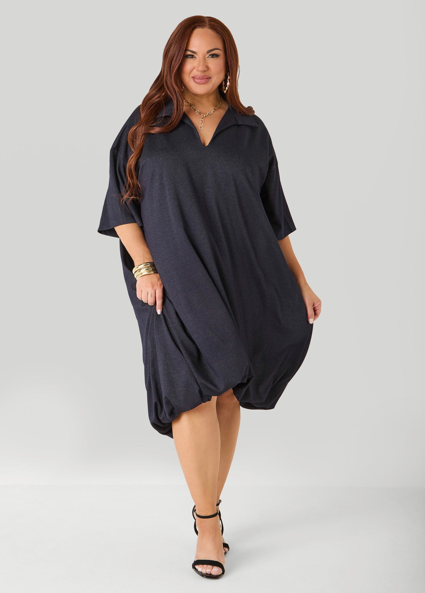 Ashley Stewart Denim Hi Low Bubble Dress Dk Rinse