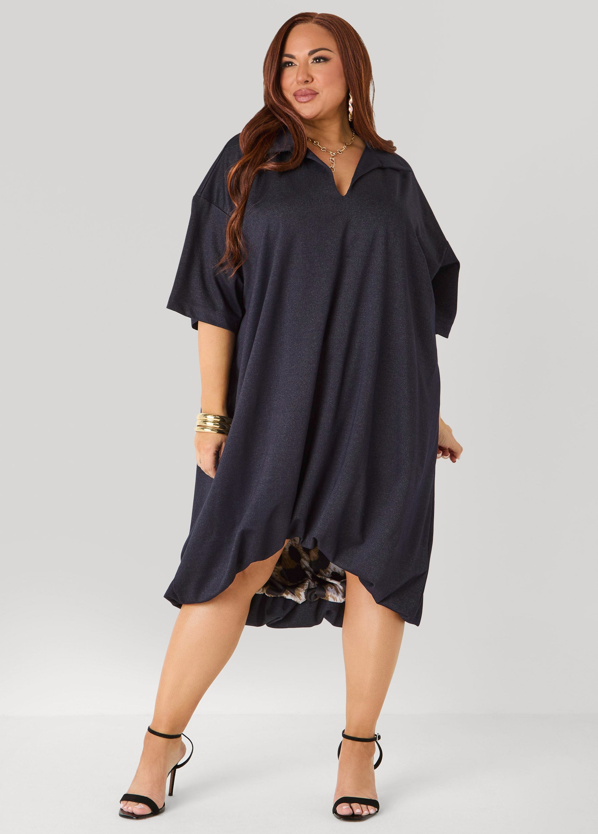Ashley Stewart Denim Hi Low Bubble Dress Dk Rinse