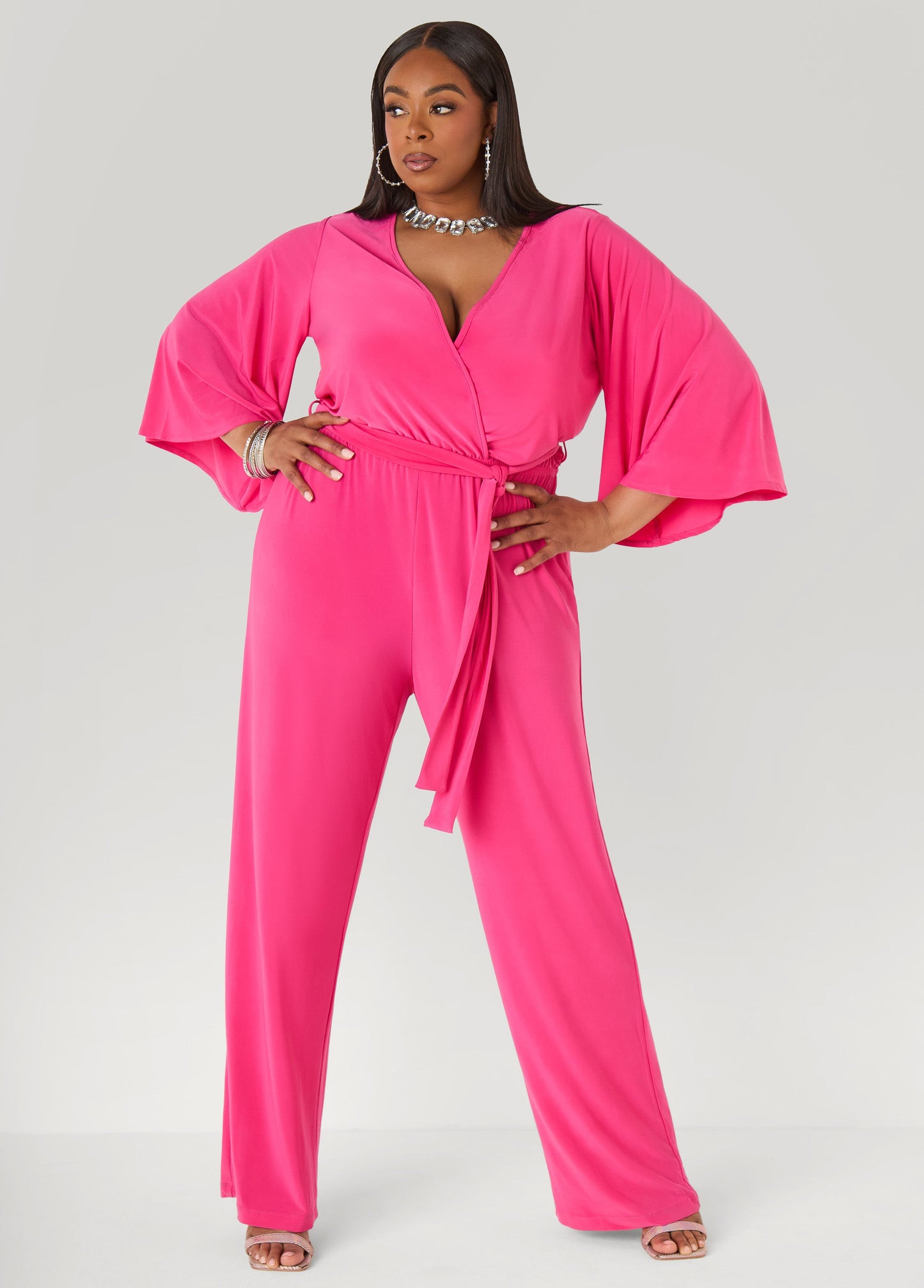 Ashley Stewart Stretch Knit Faux Wrap Jumpsuit Amazon