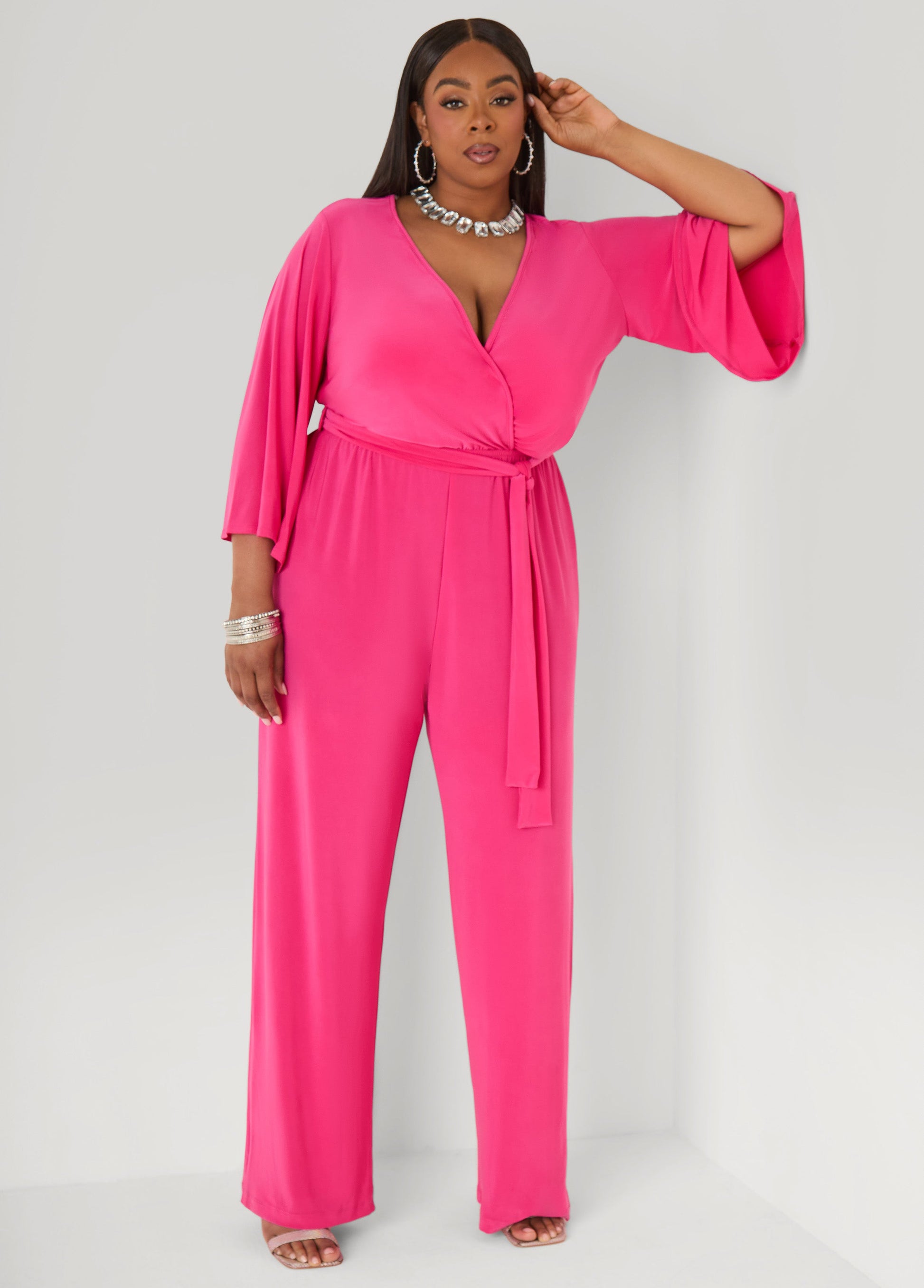 Ashley Stewart Stretch Knit Faux Wrap Jumpsuit Amazon