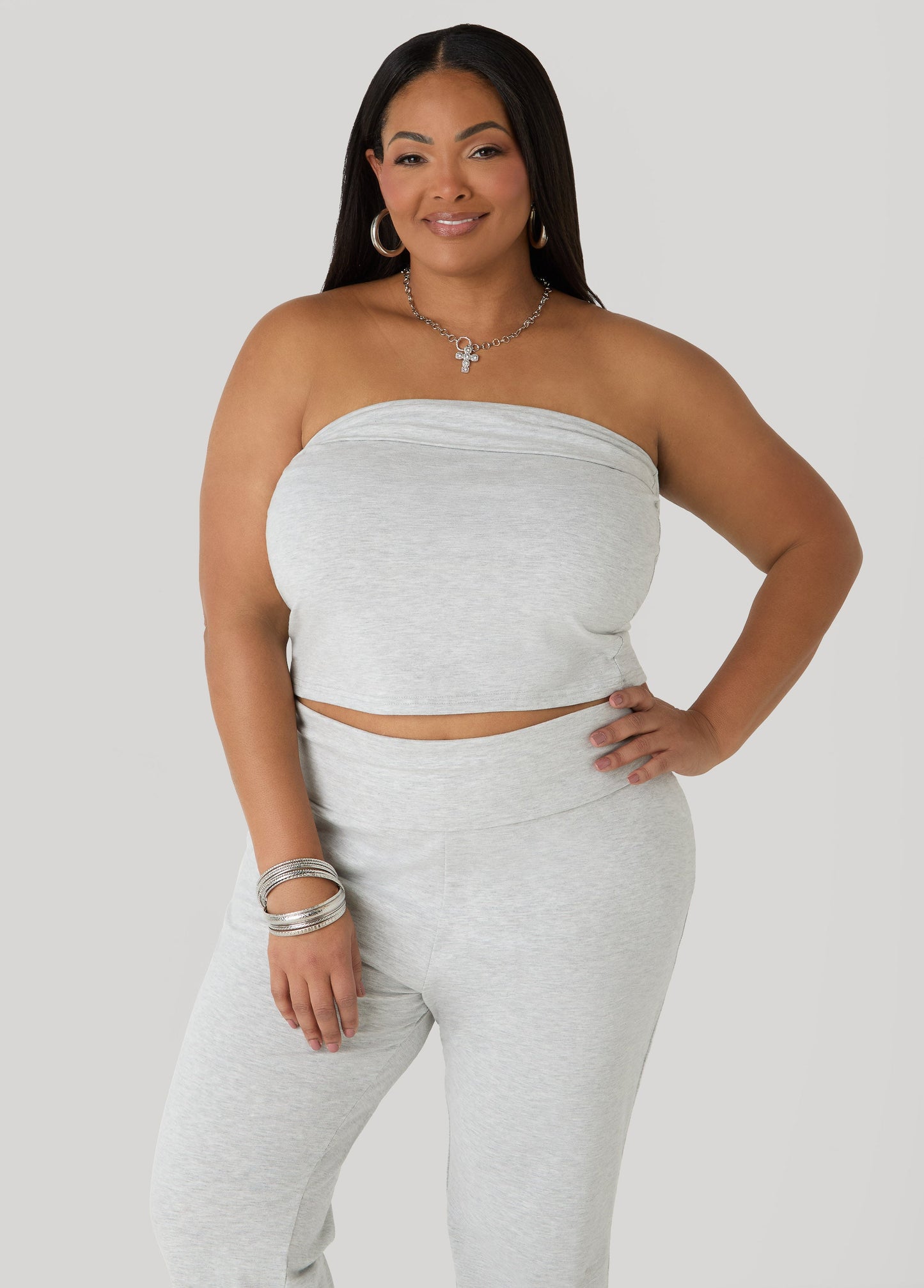 Ashley Stewart Foldover Tube Top Heather Grey
