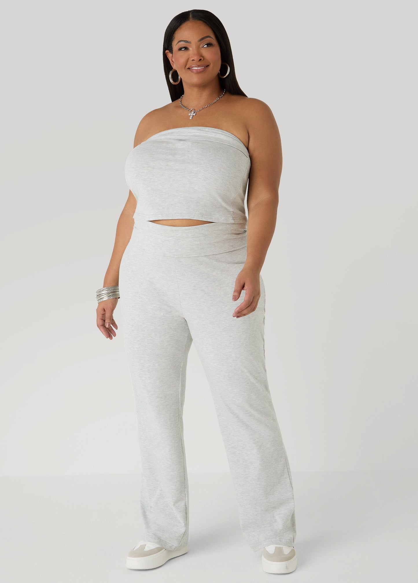 Ashley Stewart Foldover Tube Top Heather Grey