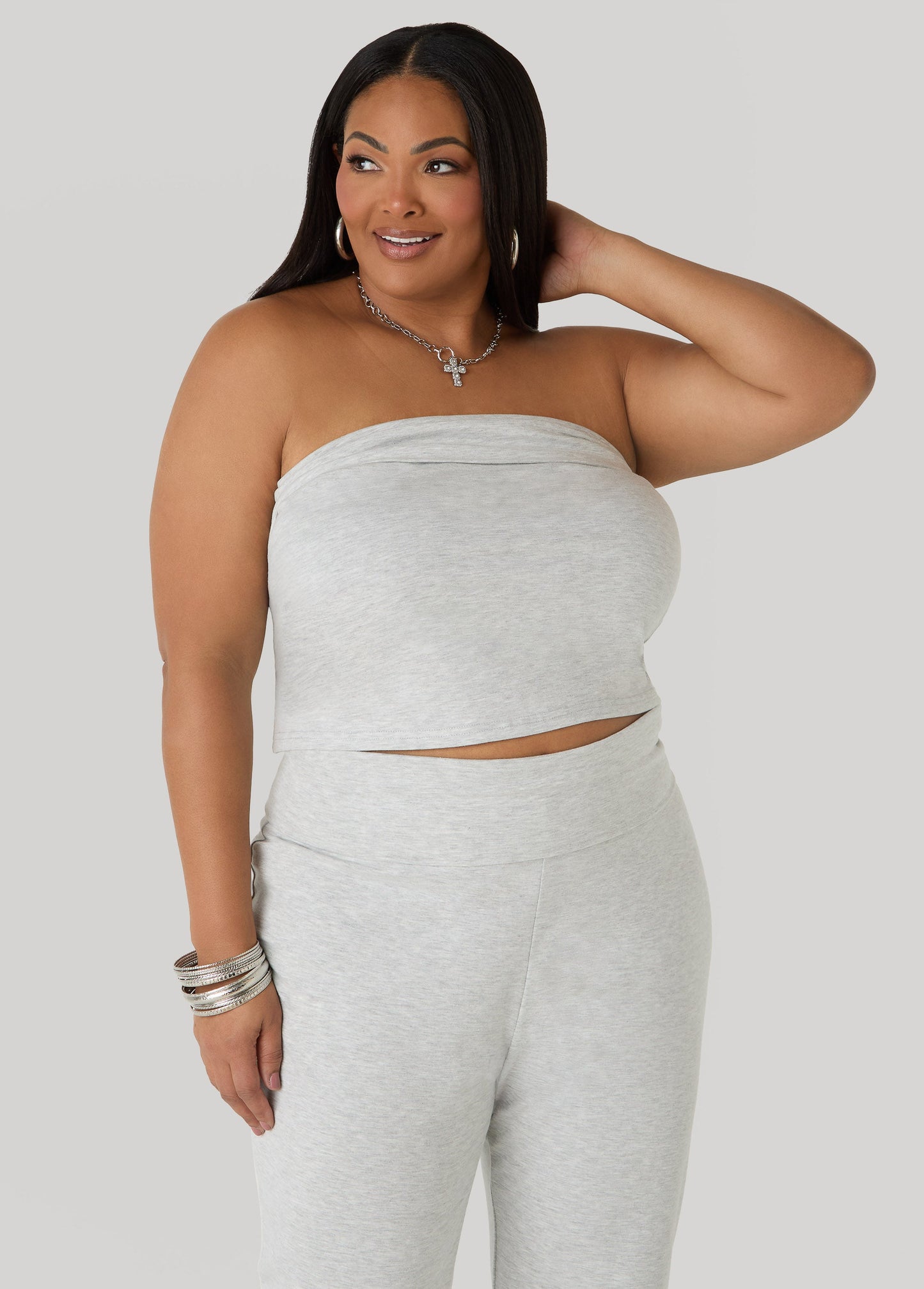Ashley Stewart Foldover Tube Top Heather Grey