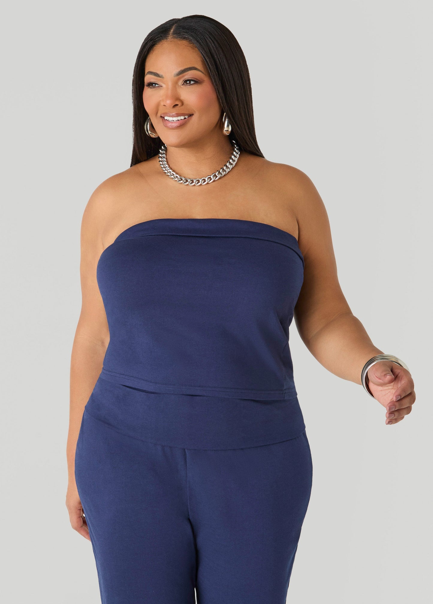 Ashley Stewart Foldover Tube Top Heather Grey