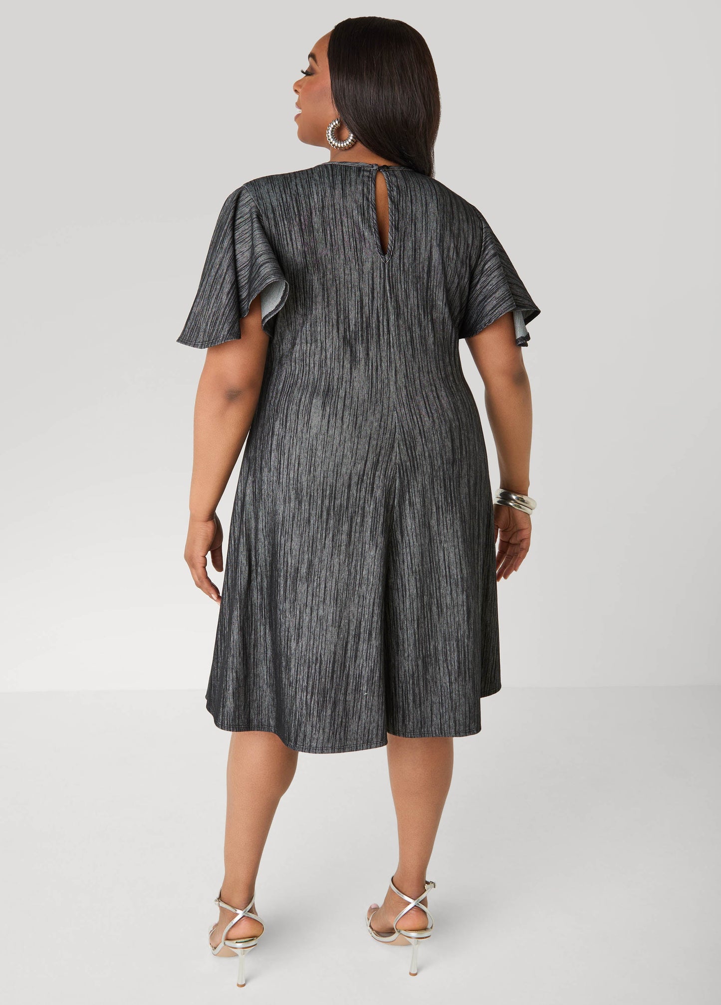 Ashley Stewart Cutout Textured Denim A Line Dress Denim