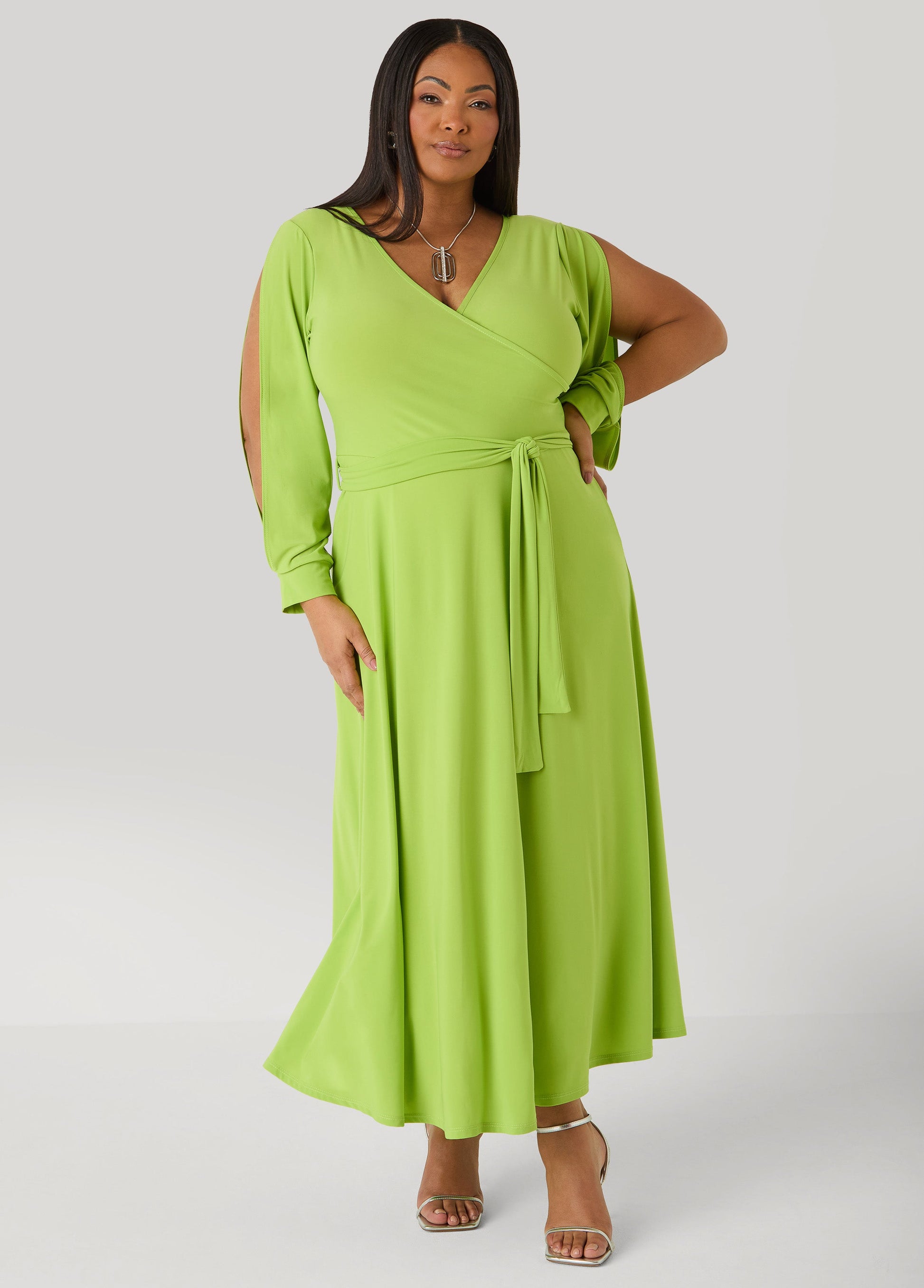 Ashley Stewart Tall Split Sleeve A Line Maxi Dress Macaw Green