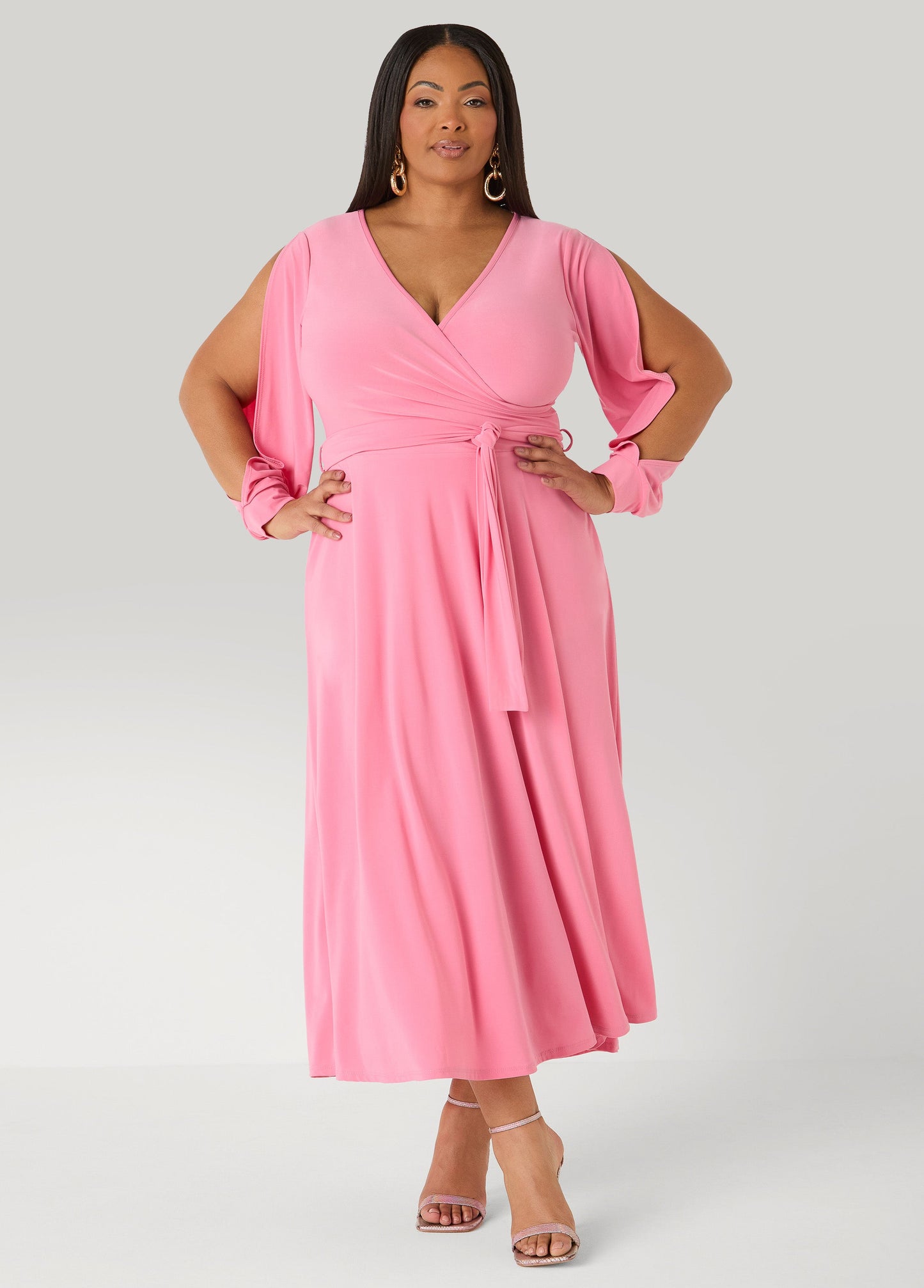 Ashley Stewart Tall Split Sleeve A Line Maxi Dress Macaw Green