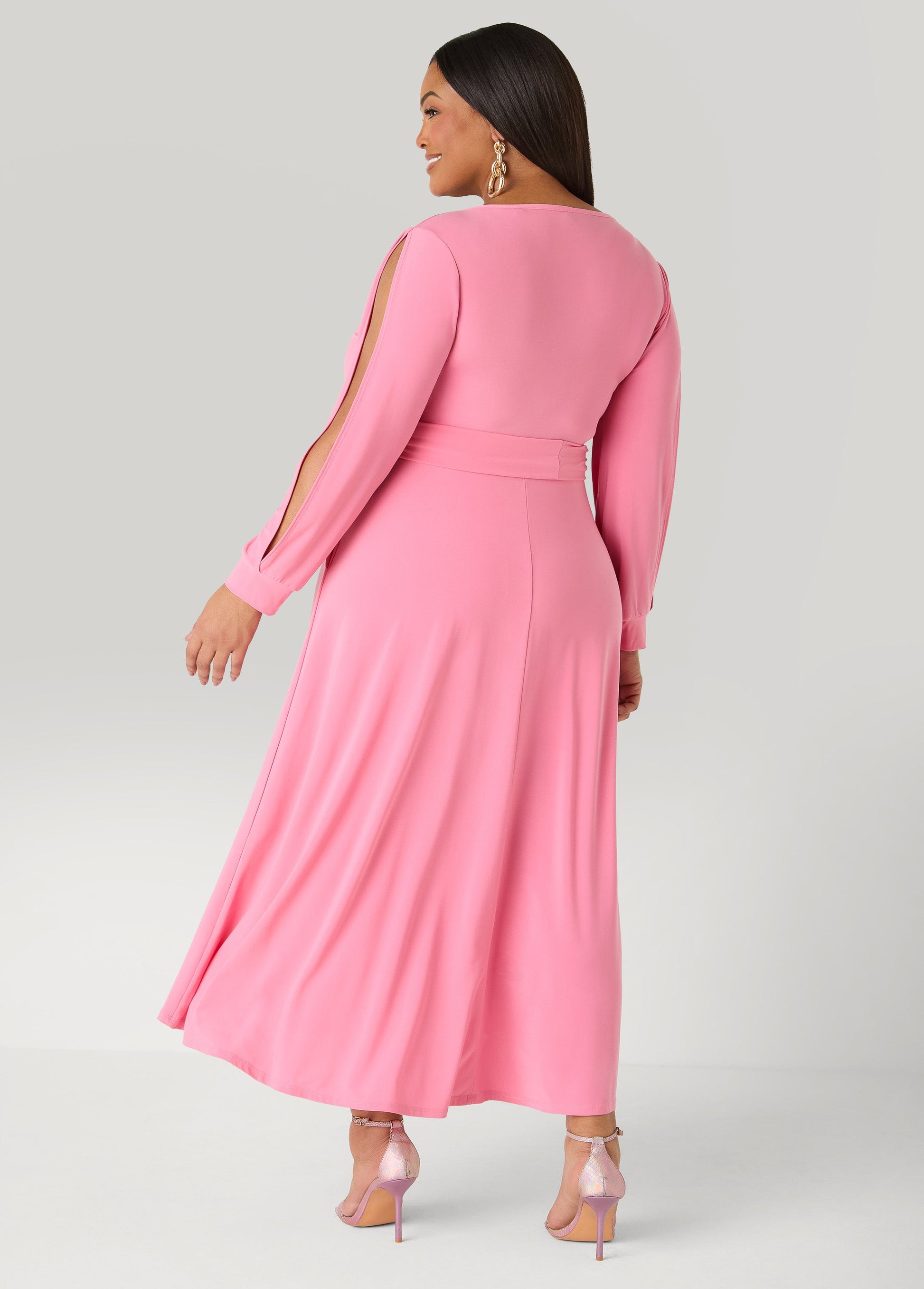 Ashley Stewart Tall Split Sleeve A Line Maxi Dress Macaw Green