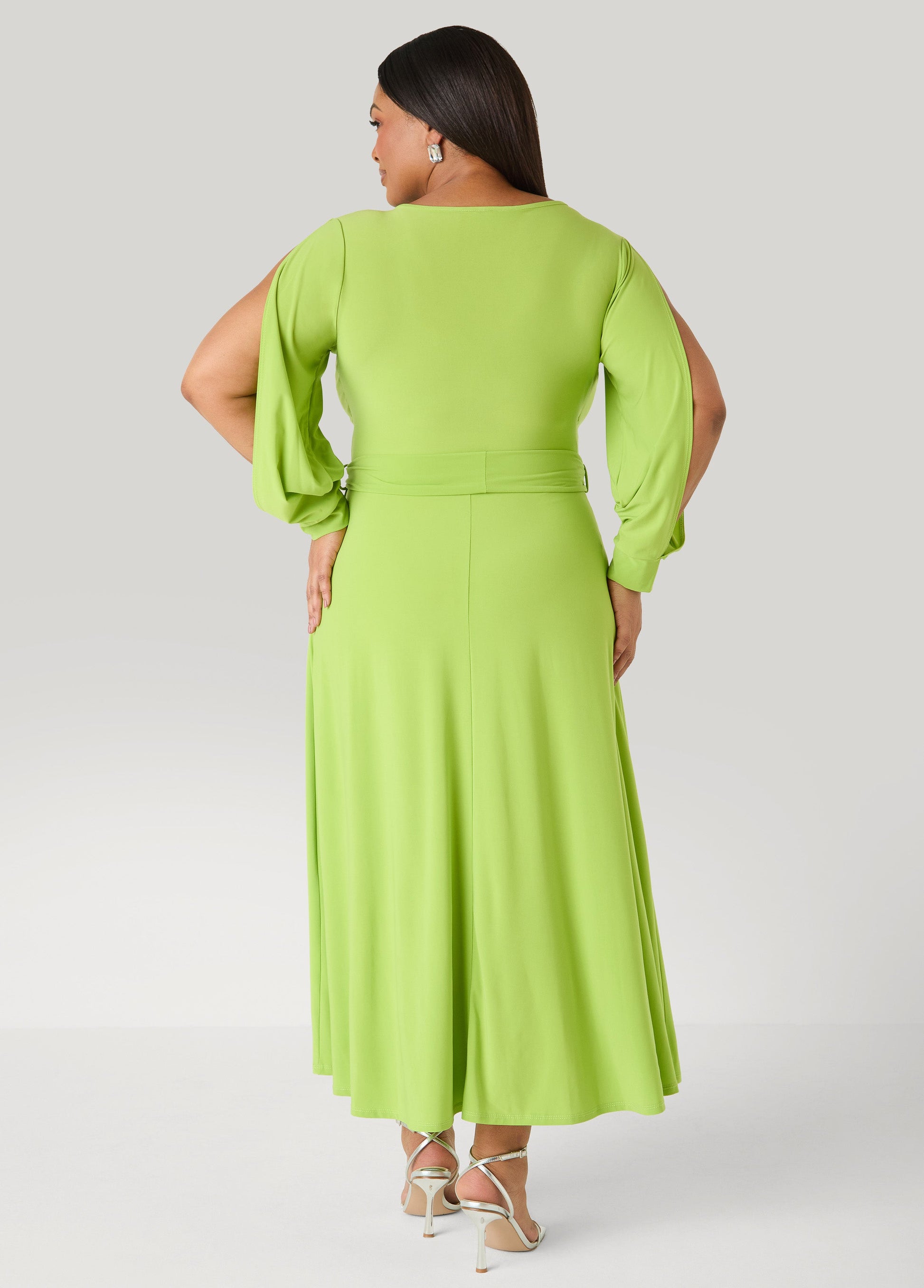 Ashley Stewart Tall Split Sleeve A Line Maxi Dress Macaw Green