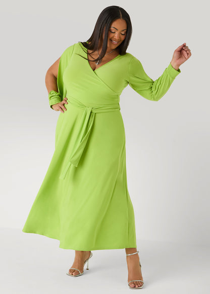 Ashley Stewart Tall Split Sleeve A Line Maxi Dress Macaw Green