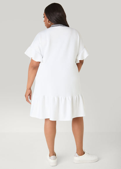 Ashley Stewart Ruffled Textured Babydoll Dress White