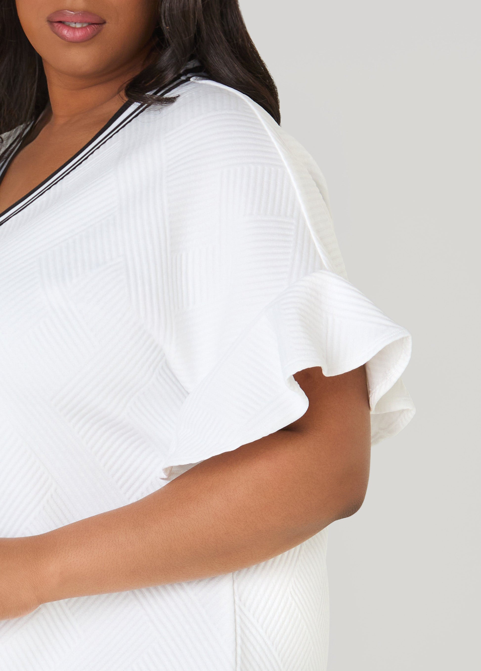 Ashley Stewart Ruffled Textured Babydoll Dress White