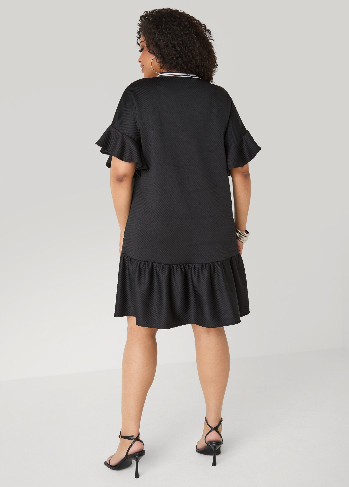 Ashley Stewart Ruffled Textured Babydoll Dress White