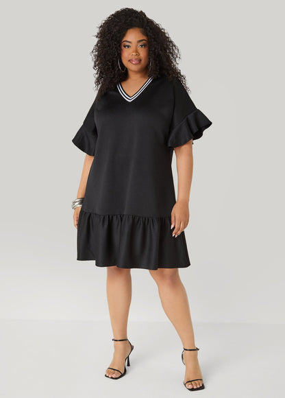 Ashley Stewart Ruffled Textured Babydoll Dress White