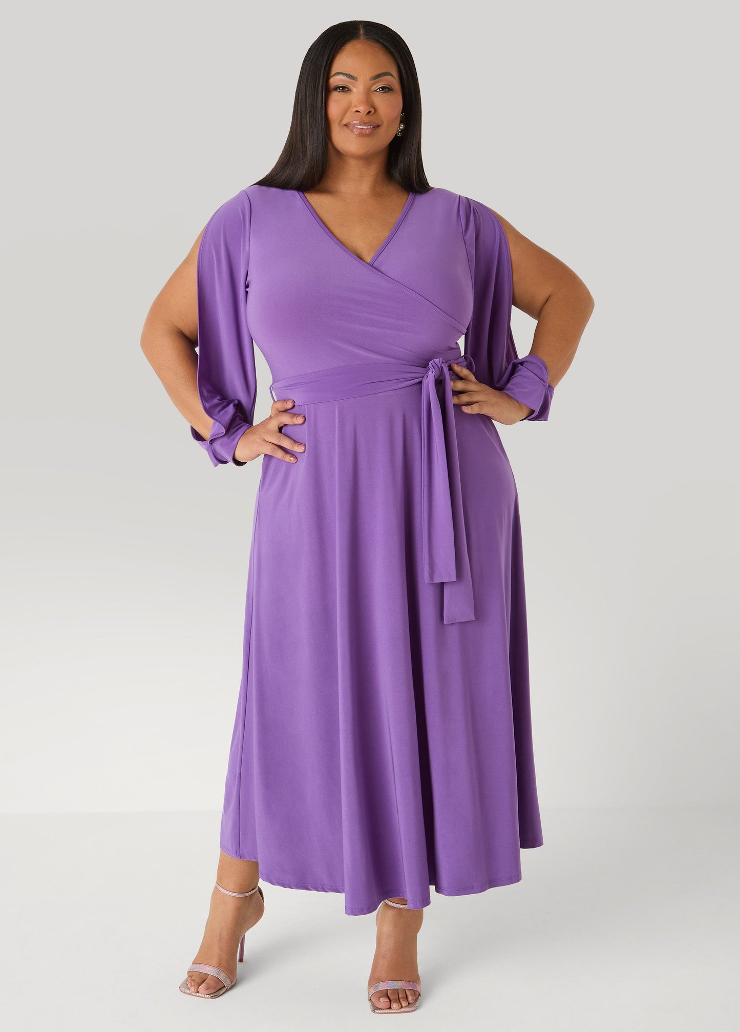 Ashley Stewart Split Sleeve A Line Maxi Dress Confetti