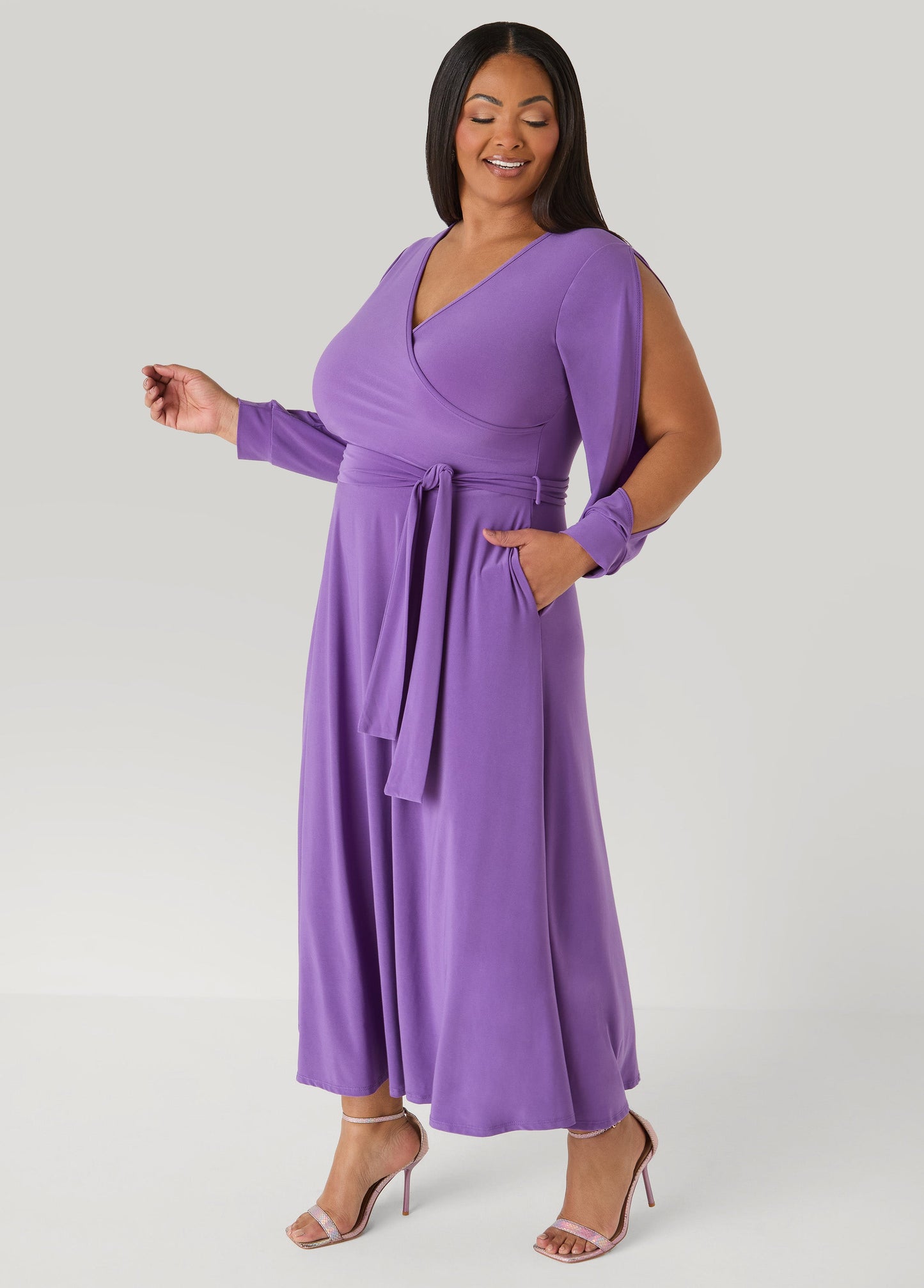 Ashley Stewart Split Sleeve A Line Maxi Dress Confetti