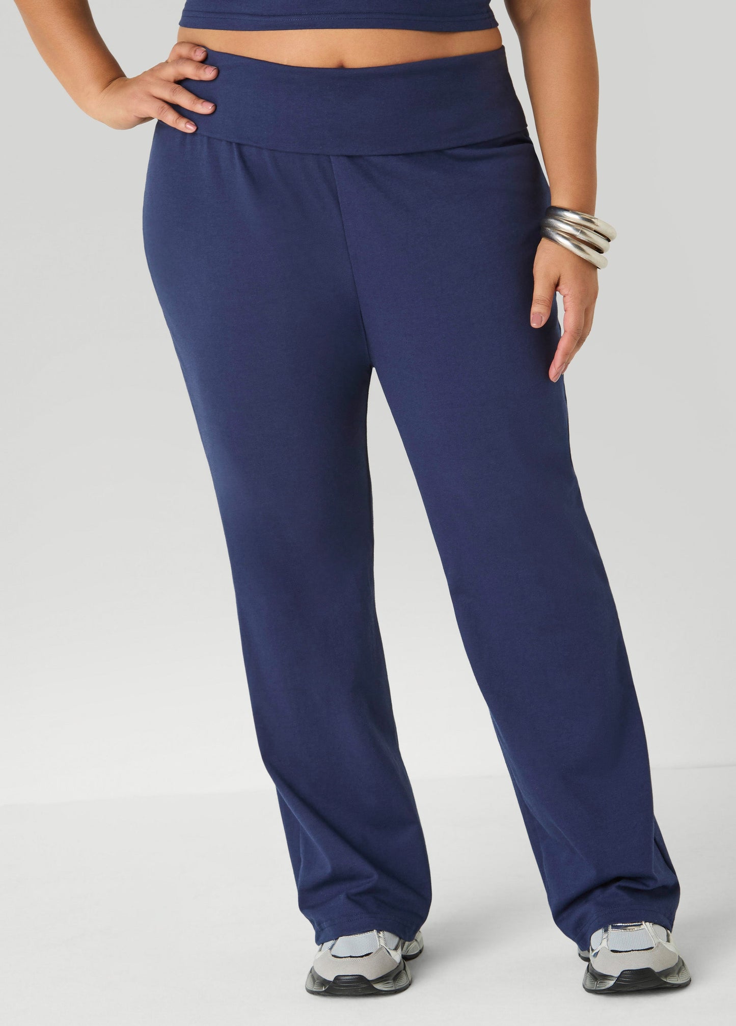 Ashley Stewart Foldover Straight Leg Pants Peacoat