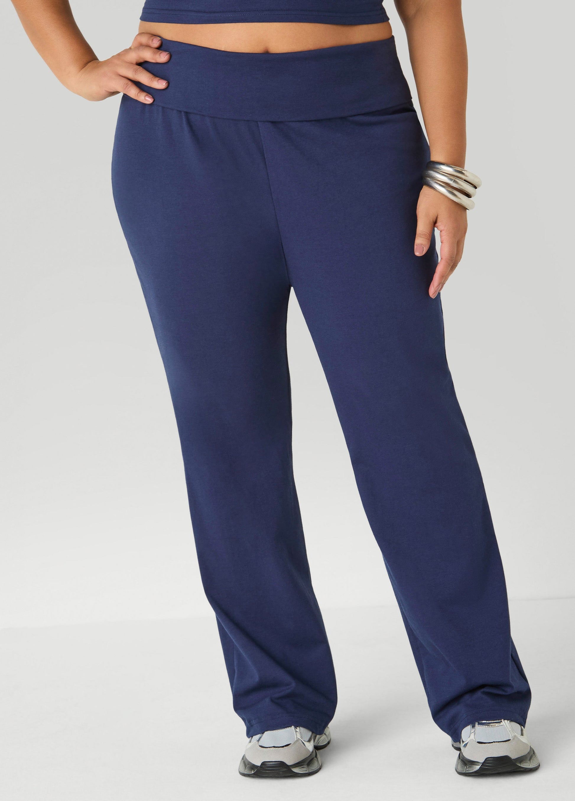 Ashley Stewart Foldover Straight Leg Pants Peacoat