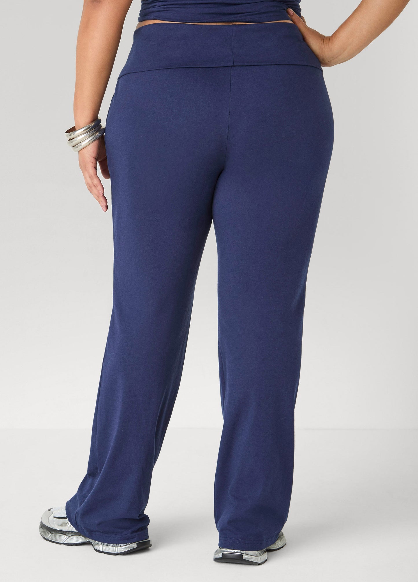 Ashley Stewart Foldover Straight Leg Pants Peacoat