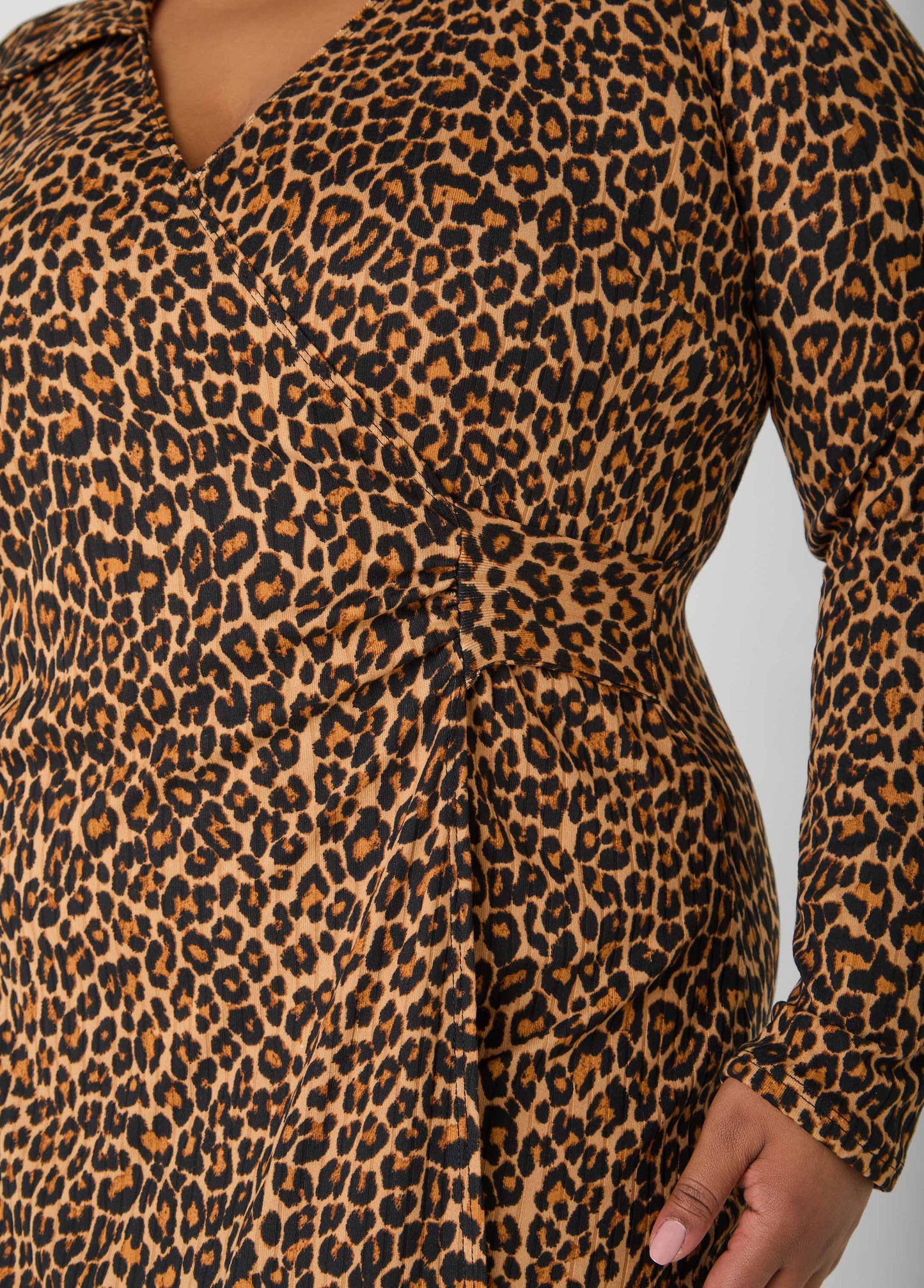 Ashley Stewart Ribbed Leopard Faux Wrap Dress Black Animal