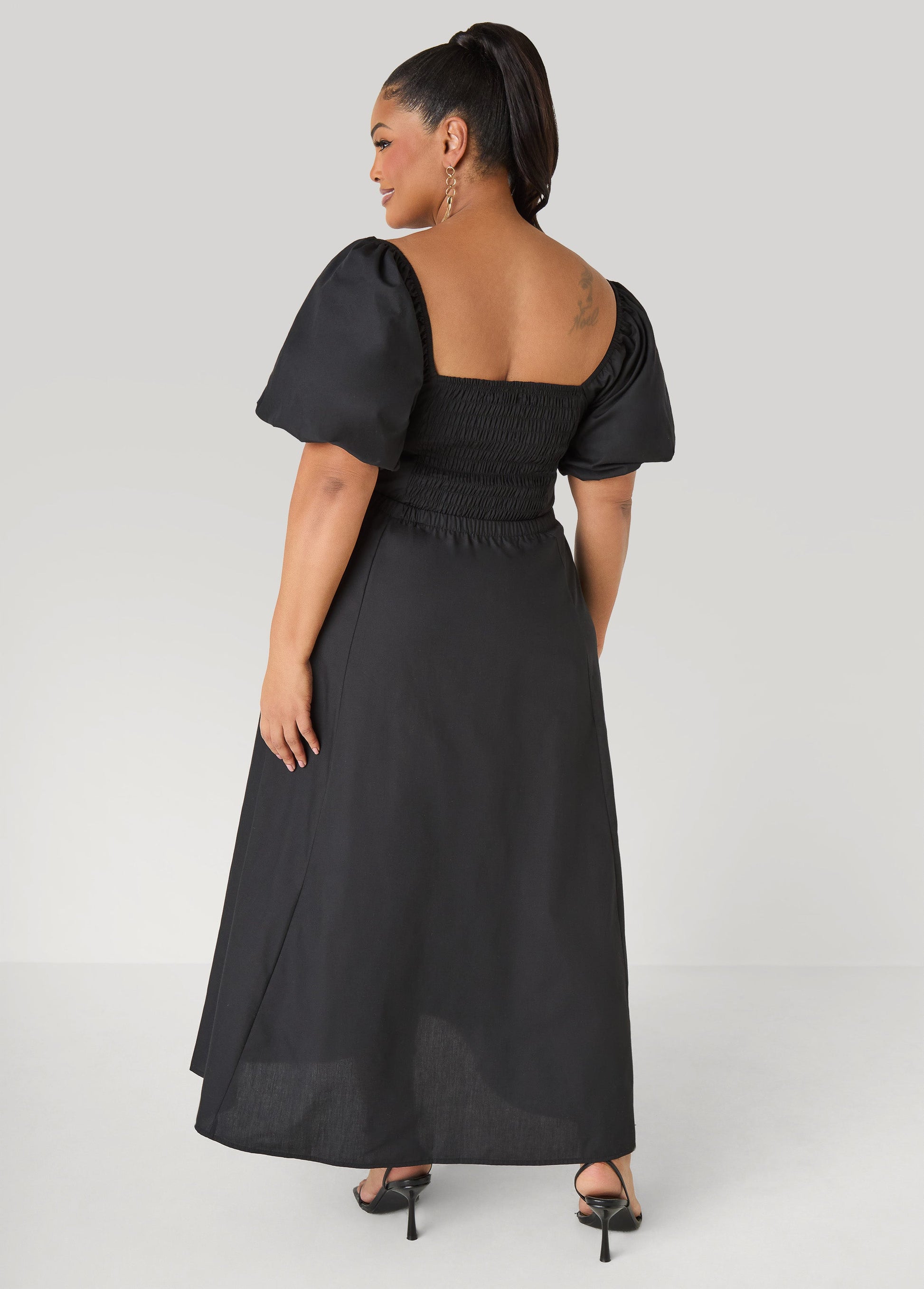Ashley Stewart Tall Bubble Sleeved Maxi Dress Black