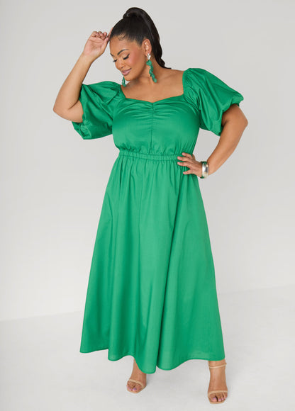 Ashley Stewart Tall Bubble Sleeved Maxi Dress Black