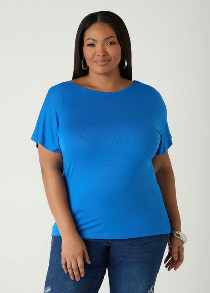 Ashley Stewart Lace Paneled Open Back Top Victoria Blue