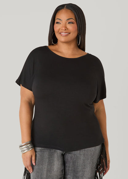Ashley Stewart Lace Paneled Open Back Top Victoria Blue