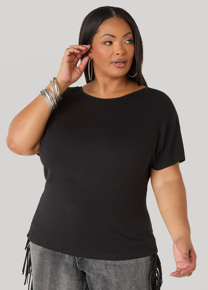 Ashley Stewart Lace Paneled Open Back Top Victoria Blue